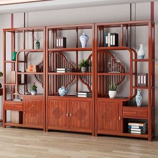 Solid Wood Display Rack for Office or Home Use, Floor-Standing Storage Tea Rack, Wine Cabinet, Living Room Partition, Chinese-Style Multi-Treasure Cabinet, Plum Blossom X&
