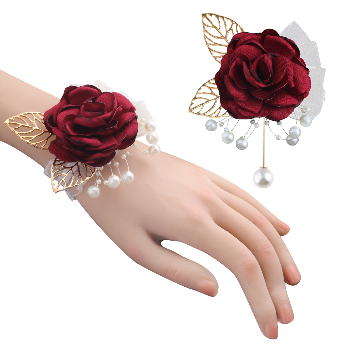 暗红手腕花+金珍胸花.jpg
