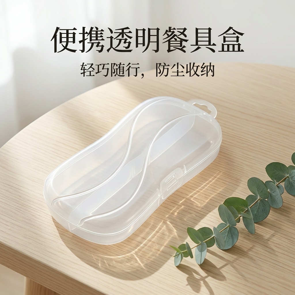 Plastic PP cutlery box, three-piece set of knife, fork, and spoon, transparent flip-top storage box, portable storage for children's spoons and forks, suitable for takeout