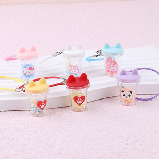 Cute cartoon cat ears milk tea cup keychain girl accessories best friend school bag pendant car pendant gift