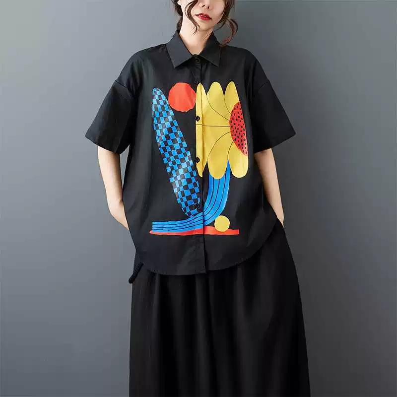 Summer retro colored shirt solar-powered, 3D, loose fit, fitted