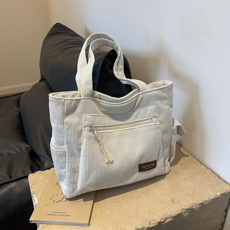 Corduroy bag female college student portable tote bag versatile large capacity class commuter spring fashion shoulder bag Corduroy bag female college student portable tote bag versatile large capacity class commuter spring fashion shoulder bag