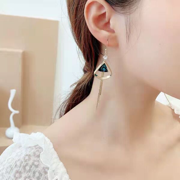 retro blue long fashionable elegant earrings