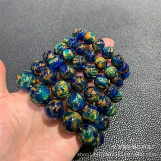 工厂批发琥珀蜜蜡蓝夜光金沙圆珠手链蓝瓷天玄手串旅游景点礼品