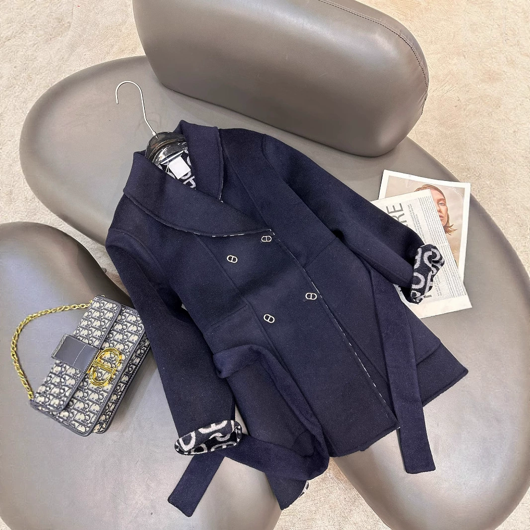 Новое осенне-зимнее пальто 2025 года: премиум-класс, для пожилых людей, из шерсти и кашемира, двустороннее, жаккардовое, с ручной вышивкой