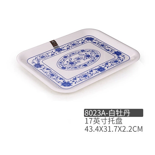 Blue and white plastic rectangular tableware for commercial use, wholesale