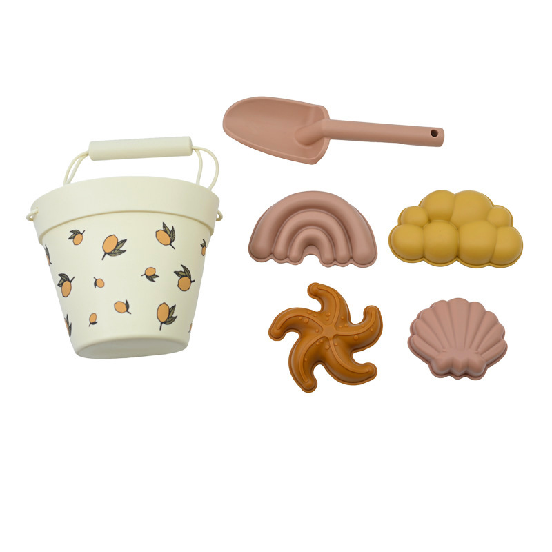 Juguetes de excavación de arena de playa para niños set de barril de silicona en stock mayorista limón transfronterizo espeso juguetes de playa de silicona