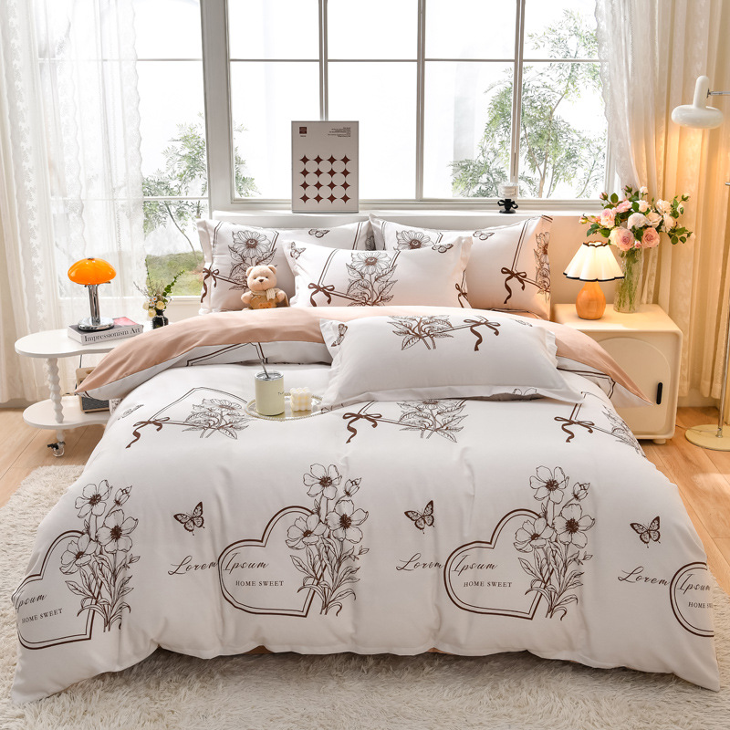 Copripiumino e lenzuolo da letto in puro cotone spazzolato semplice di classe A, set da tre pezzi per regalo di compleanno o per eventi._voghion.com