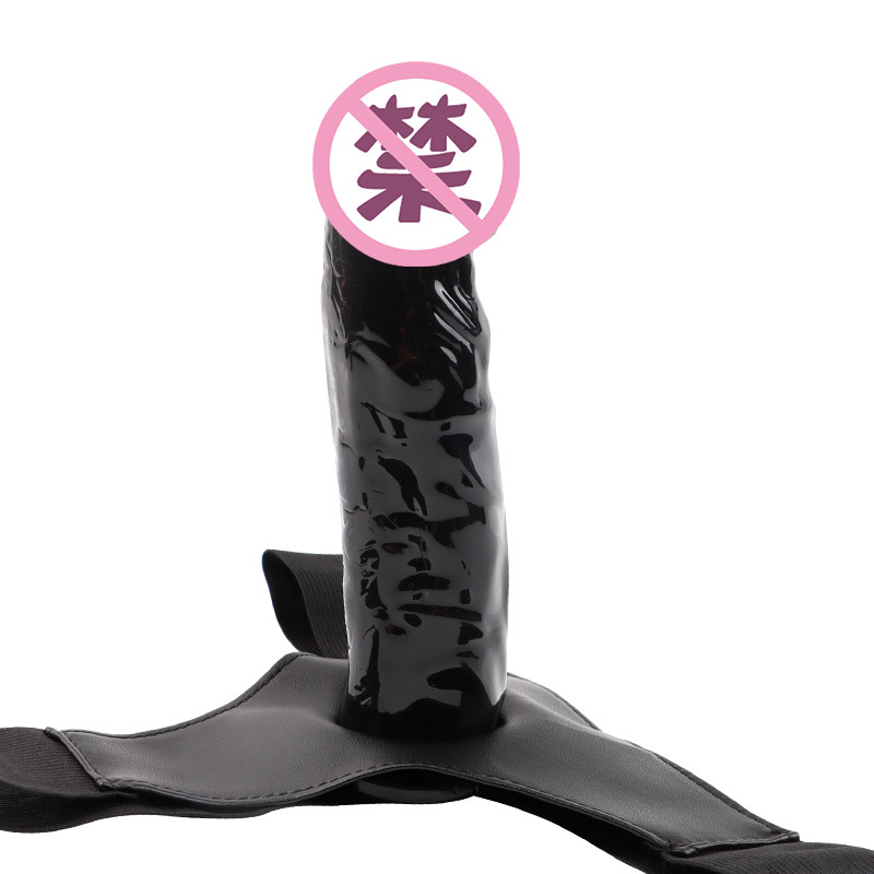 Wear-On Strapless Dildo Pants with TPE Shaft, Black Leather-Style Harness Pants for Couples — detail image 5
