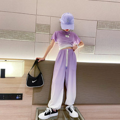 女童夏裝扎染運動套裝2022新款中大童時髦洋氣漸變色炸街兩件套潮