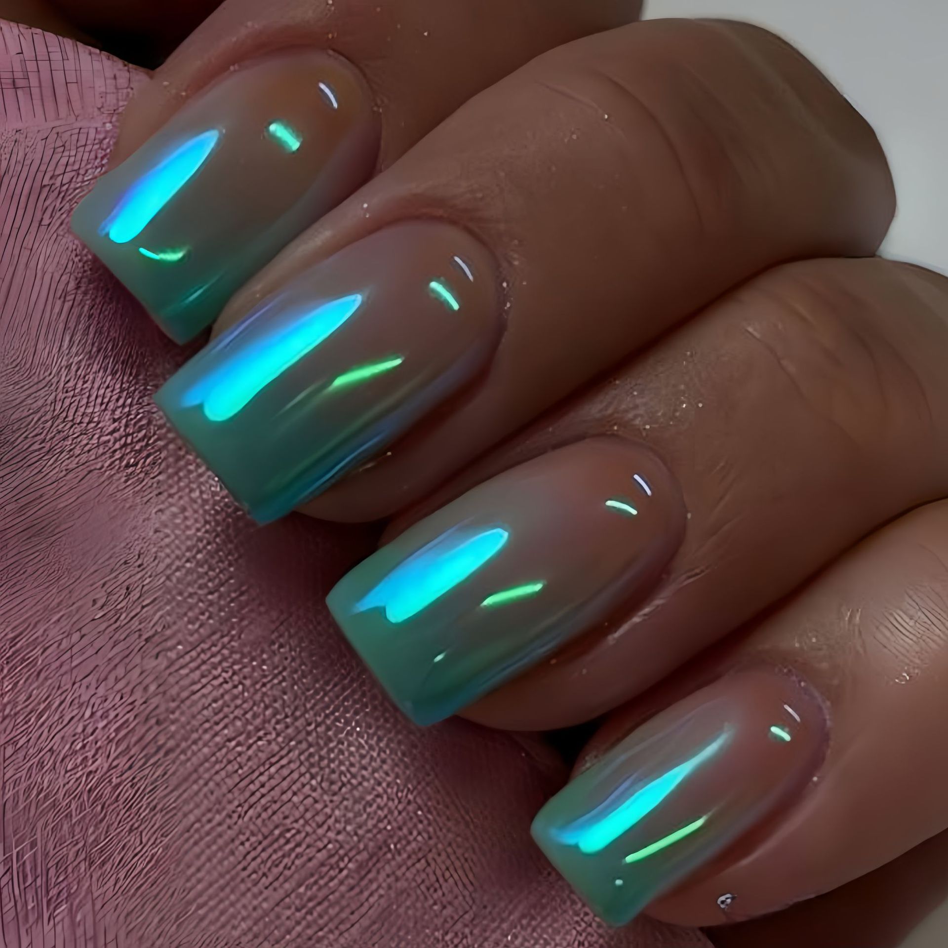 Long square fuchsia blue shiny nail stickers for manicure