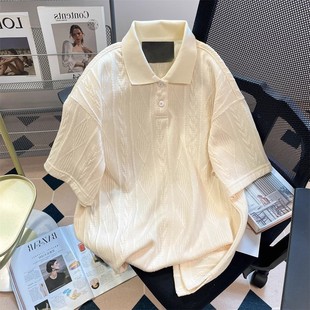 American Retro Textured Knitted Polo Shirt Short-Sleeved T-Shirt for Men and Women Summer Hong Kong Fashion Brand Casual Lapel Top
