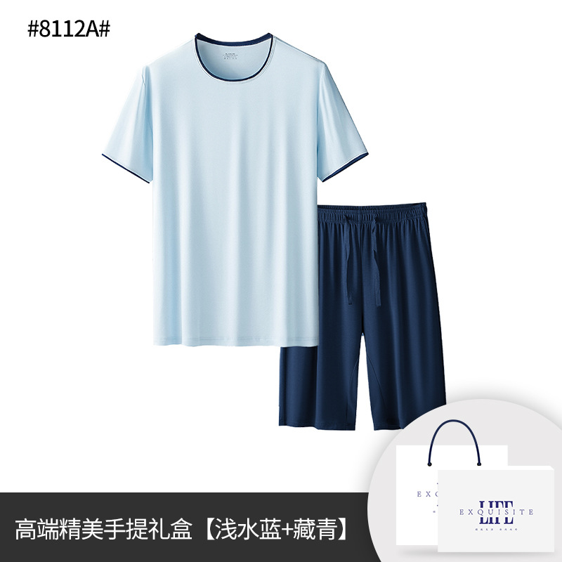 [Pocas cosas buenas] 80 trajes modales de doble cara de ropa de hogar para hombres de primavera y verano se pueden usar en pantalones cortos de manga corta