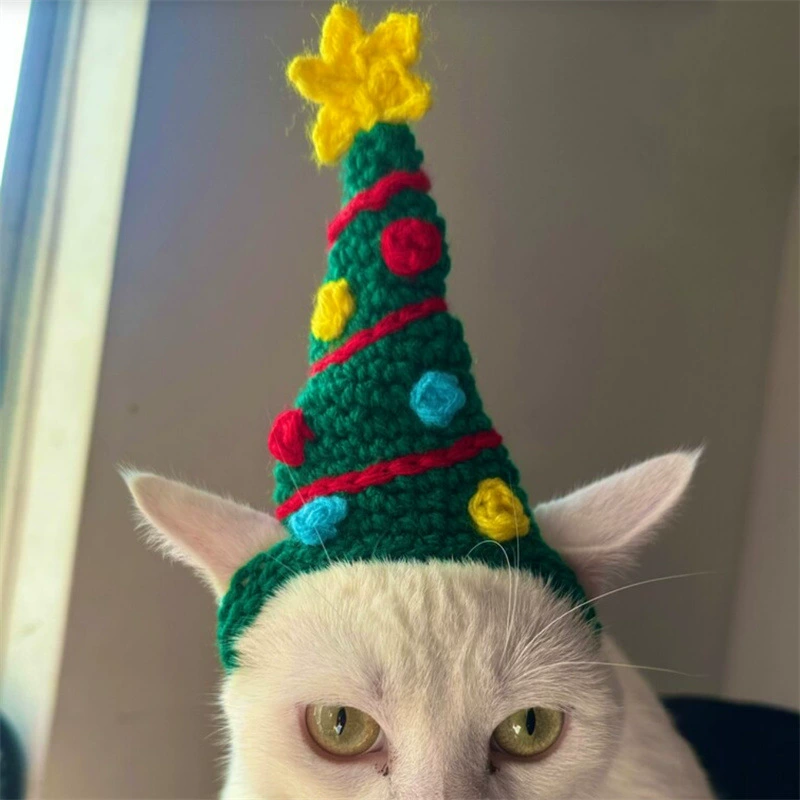 Вязаная крючком рождественская шапочка для животных, новый стиль, ручная работа, для зарубежной торговли, праздничная атмосфера, декоративная, милая.