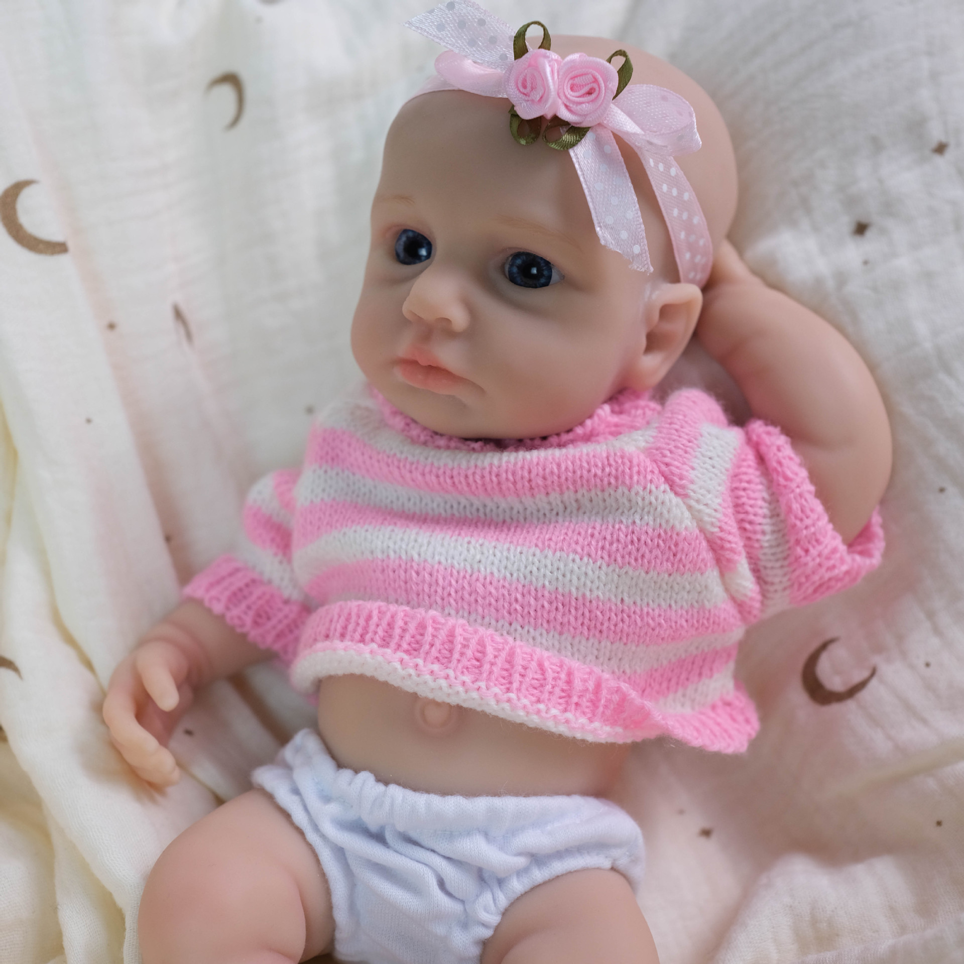 8 pulgadas suéter a rayas rosadas de silicona sólida muñeca de simulación de silicona para niños Navidad sólida de silicona