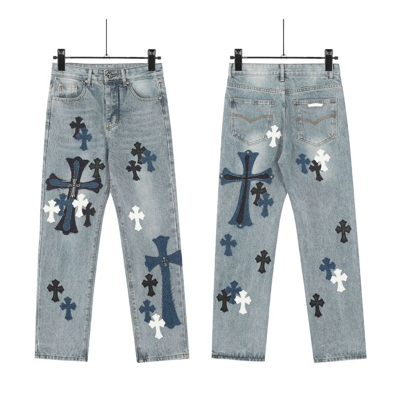 24 正しいバージョン CH クロウクロスレザー刺繍ウォッシュジーンズカップルルーズデニム卸売ドロップシッピング|undefined