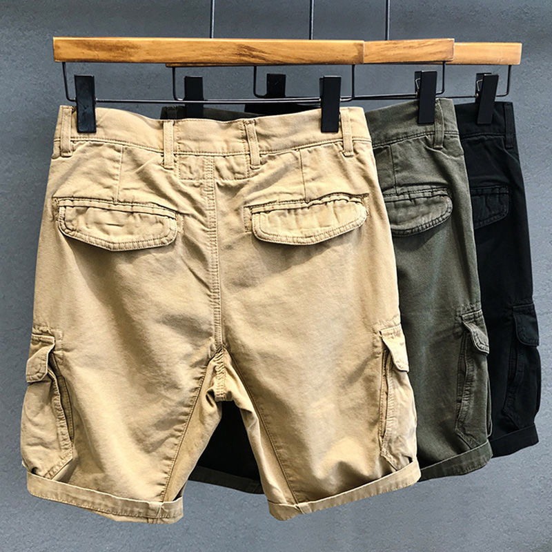Men's Retro Straight Leg Cargo Pants Multi Pocket Summer Five Point Loose Casual Shorts Youth Bottoms_viptrois.com