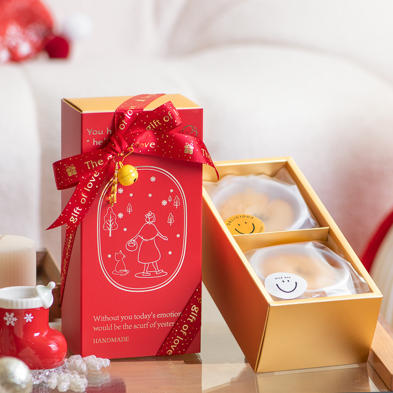 红色桃酥盒子包装盒手工雪花酥太妃糖常温蛋糕玛德琳礼品盒空盒