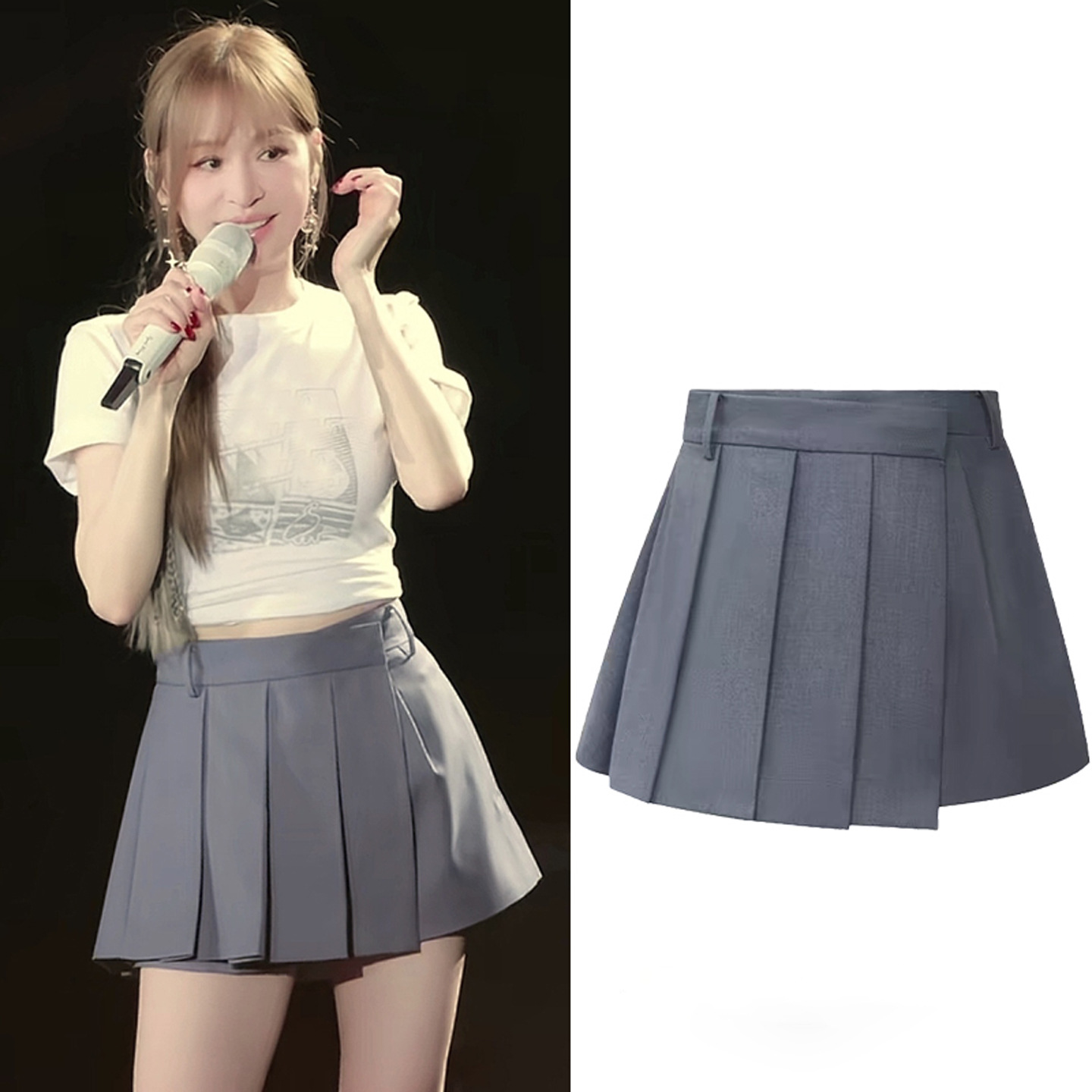 Cyndi Wang's Same Asymmetrical Suit Skirt, Short Skirt, Pleated A-Line Skirt That Covers the Flesh and Looks Slimming Look, High Waist and Hip Skirt
