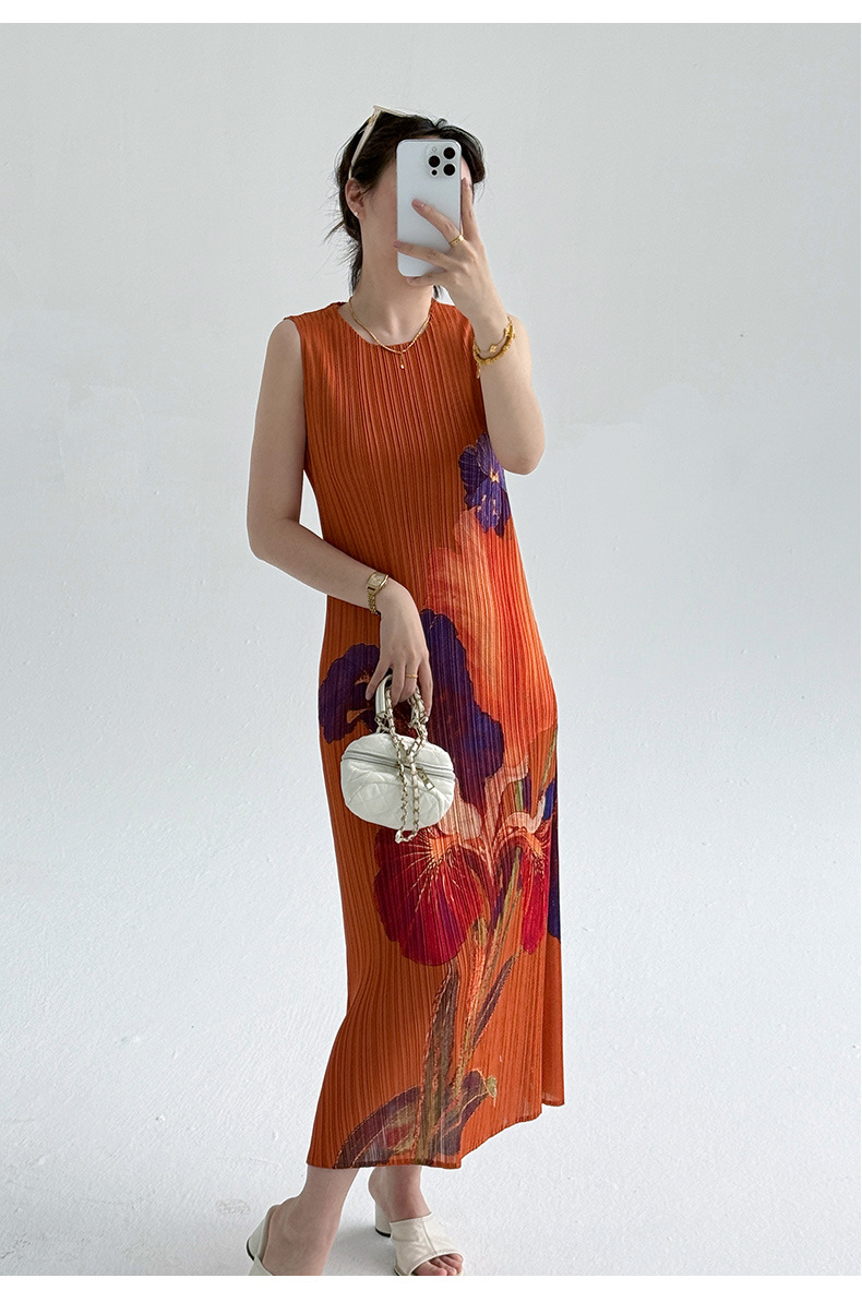 Đầm maxi nữ thắt eo kiểu mới phong cách Trung Hoa hiện đại, họa tiết in hoa cổ điển, chất liệu nhăn nhẹ mùa hè — màu đen chi tiết 9