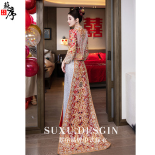 Traditional Chinese Wedding Dress with a Long Train for Petite Brides, 2025 New Style Dragon and Phoenix Gown, Bridal Toast Dress, Heavy Craftsmanship