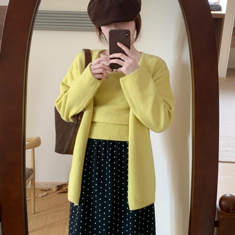 气质名媛高端吊带背心针织开衫女两件套2025秋冬新款洋气减龄外套|undefined