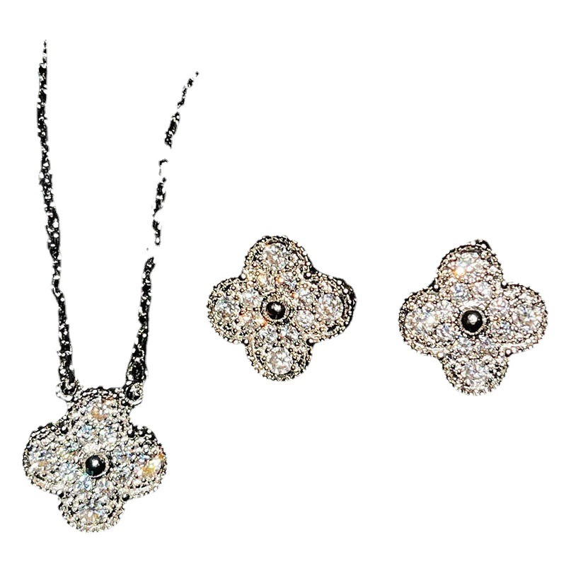 Полный бриллиант четыре листа цветочное ожерелье кулон длинное ожерелье ужин элегантные супер сказочные серьги четыре травы цветок браслет ювелирный костюм
