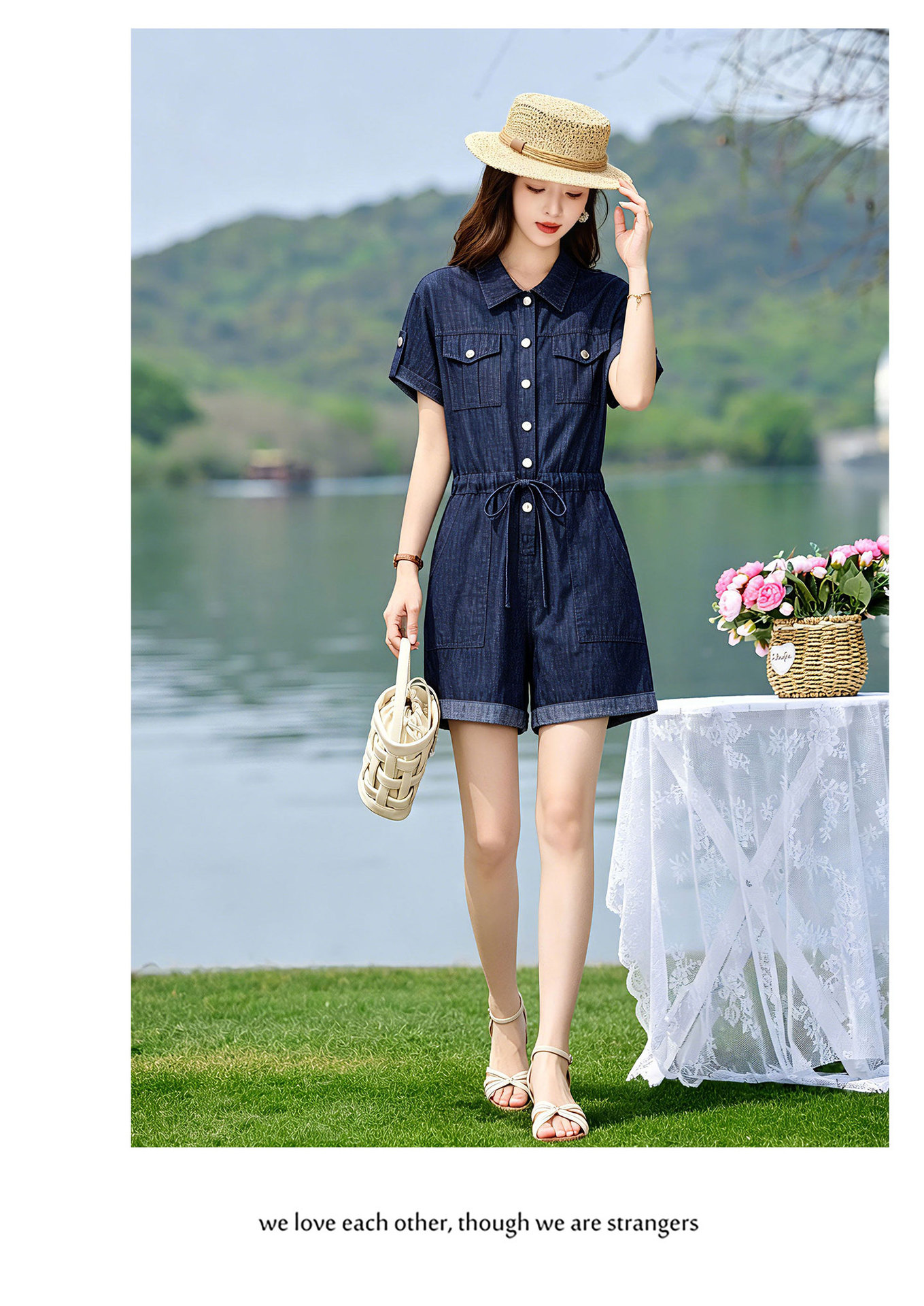 Jumpsuit nữ dài tay denim mỏng mùa hè thiết kế cao cấp trẻ trung E833 — Màu ảnh chi tiết 11
