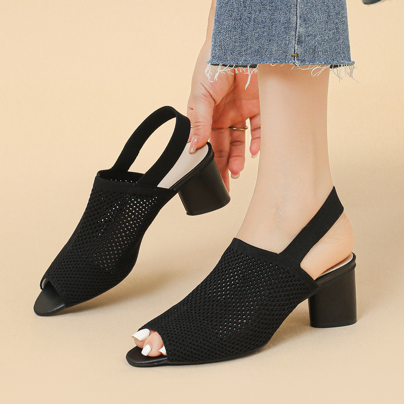 668-1 Hollow-out Fishmouth Breathable Fabric High-heeled Thick-heeled Sandals Women's Hollow-out Casual plus size Sandals 668-1 Hollow-out Fishmouth Breathable Fabric High-heeled Thick-heeled Sandals Women's Hollow-out Casual plus size Sandals