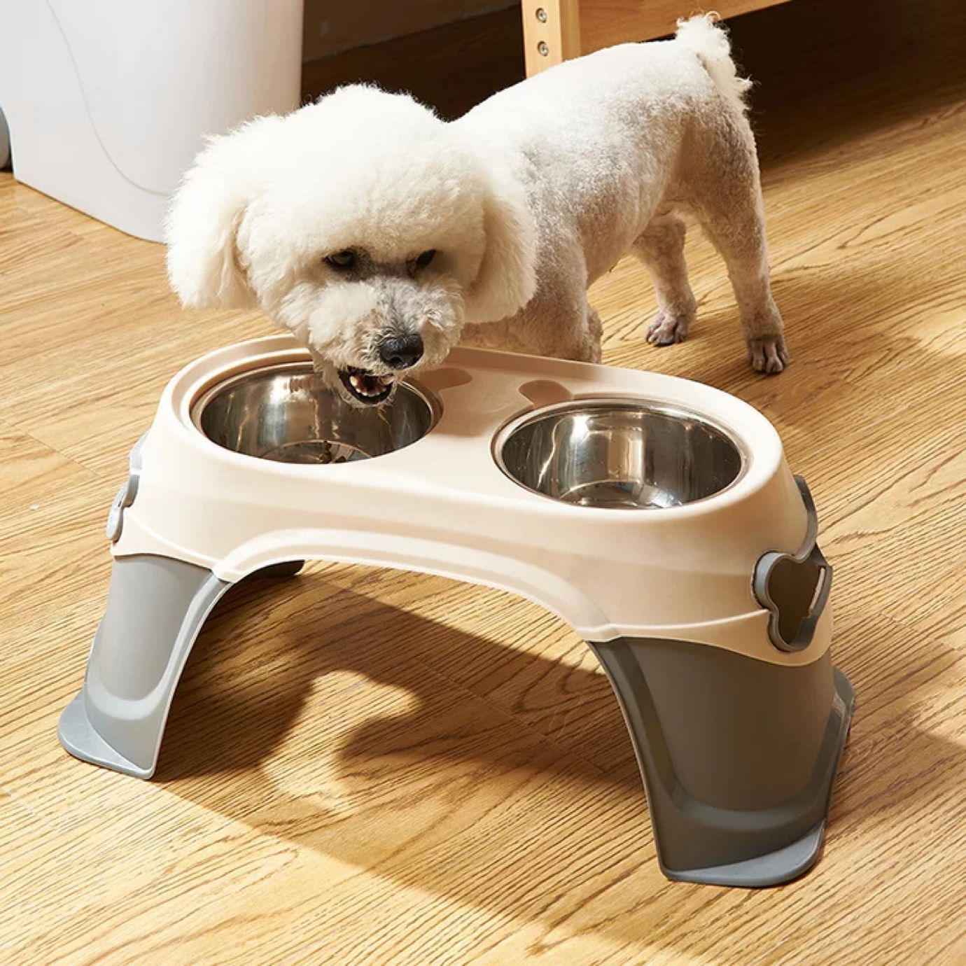 Tazón de comida para mascotas tazón de acero inoxidable perro gato agua potable antidetonante pierna alta doble tazón perro grande soporte cervical hervidor de agua potable