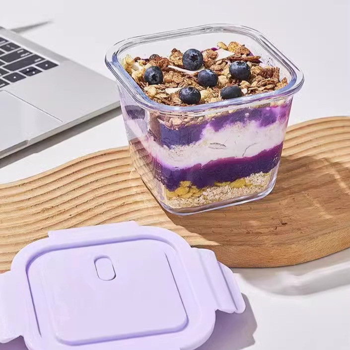 Sealed Lunch Box for Office Workers, Soup Bowl with Lid, Overnight Cup, Square Glass Lunch Box, Food-Grade Fruit Take-Out Box