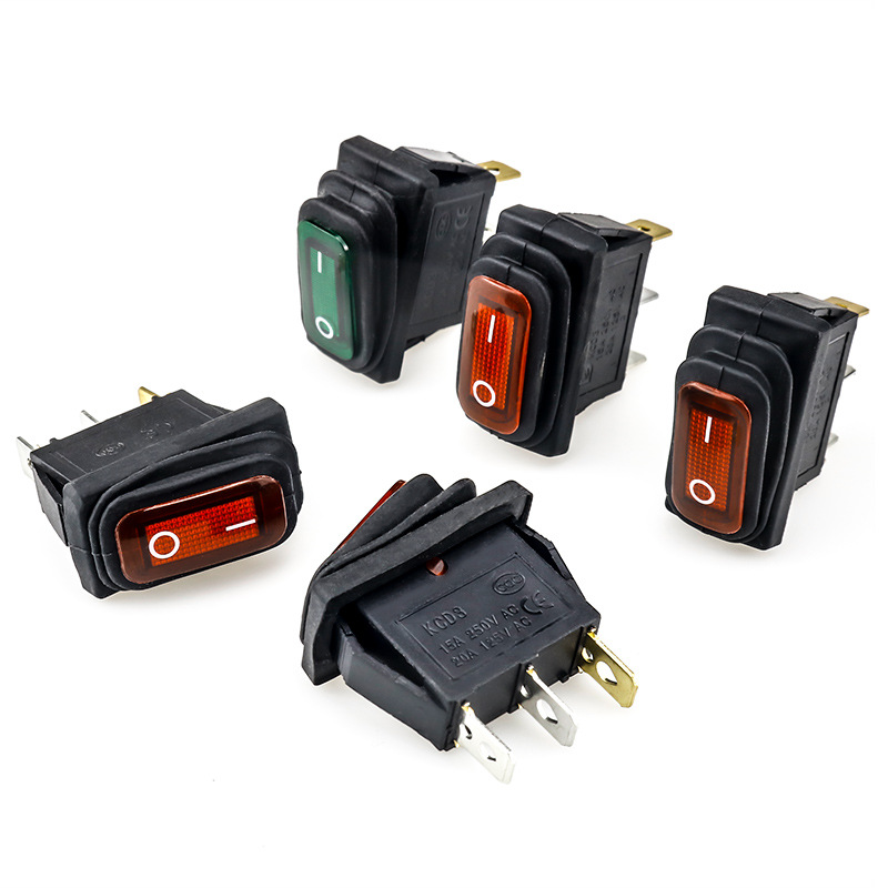 防水防尘防油型电源翘板船型开关KCD3 3脚2档带灯大电流 跷板开关