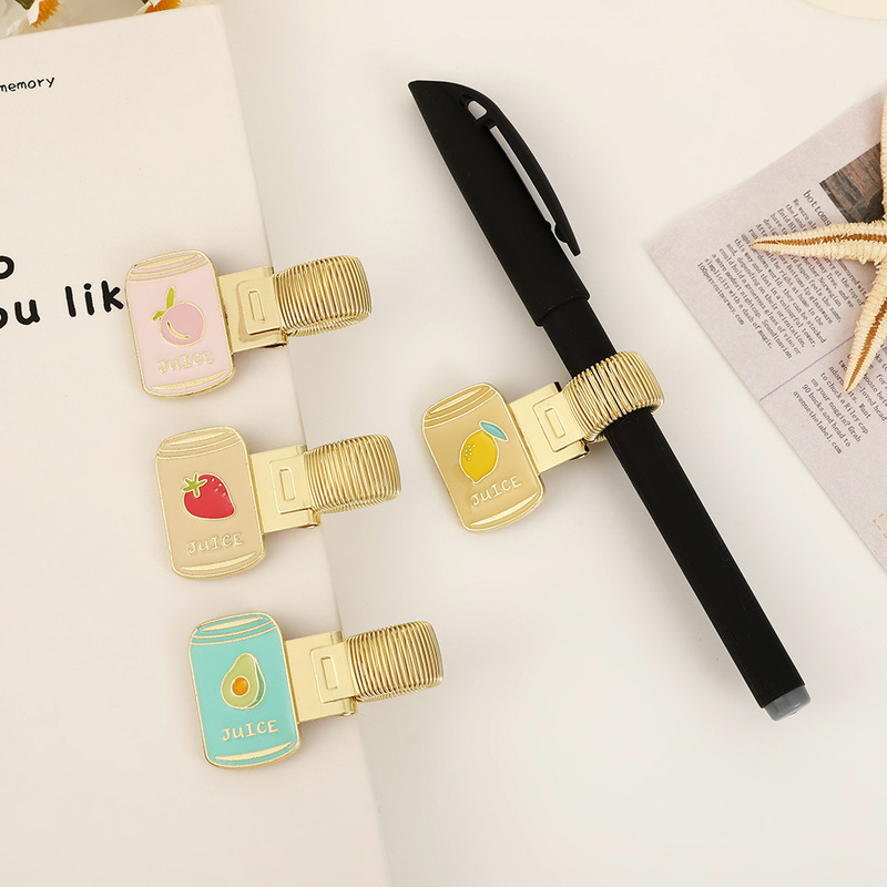 Cartoon Fruit Soda Metal Spring Pen Clip Cultural and Creative Notebook Accessories Book Clip Student Stationery Pen Clip