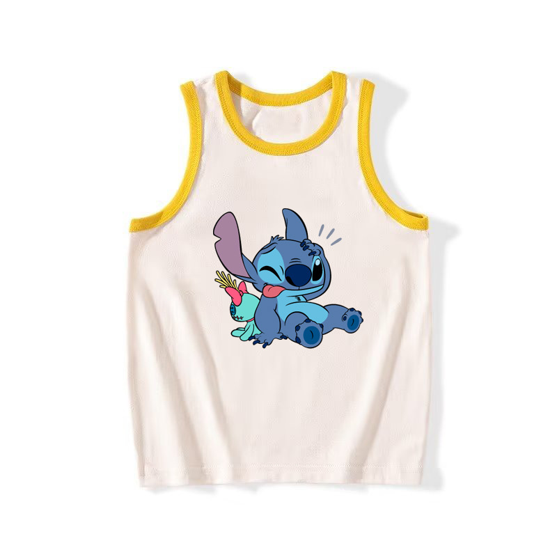 Stitch 史迪奇周邊圖案新品童裝中大童無袖背心卡通印花夏季跨境