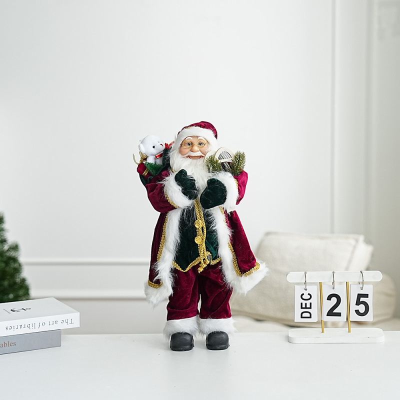 新型サンタクロース人形のワインレッドのセーターの人形人形のクリスマスの装飾品の立ち姿の老人の置物|undefined