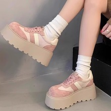 7cm磨砂皮厚底德训鞋女2025秋季新款时尚复古休闲板鞋增高松糕鞋