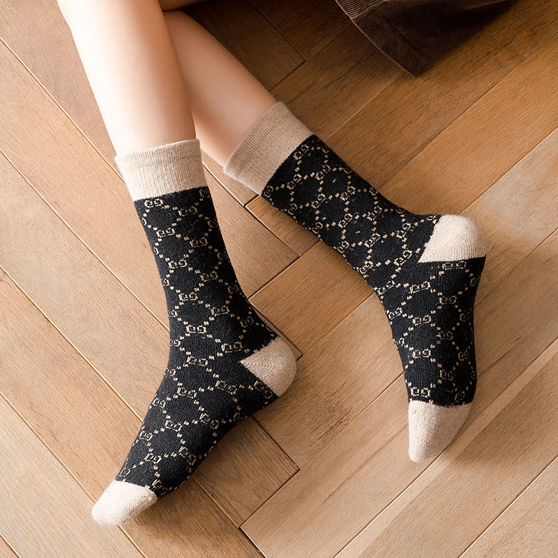 2PCS Wool children's mid length ins trendy autumn and winter warmth letters, pile up socks, elder women's_voghion.com