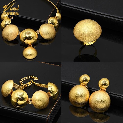 Best-selling Middle Eastern style large round bead pendant jewelry gold-plated jewelry set wedding jewelry necklace wholesale
