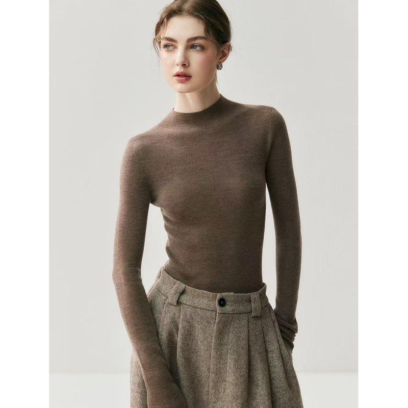 Real 18-Pin with Label ~ Machine Washable! Yangtze Yarn Worsted Wool Knitwear Half Turtleneck Tight Knitted Thin Knitwear