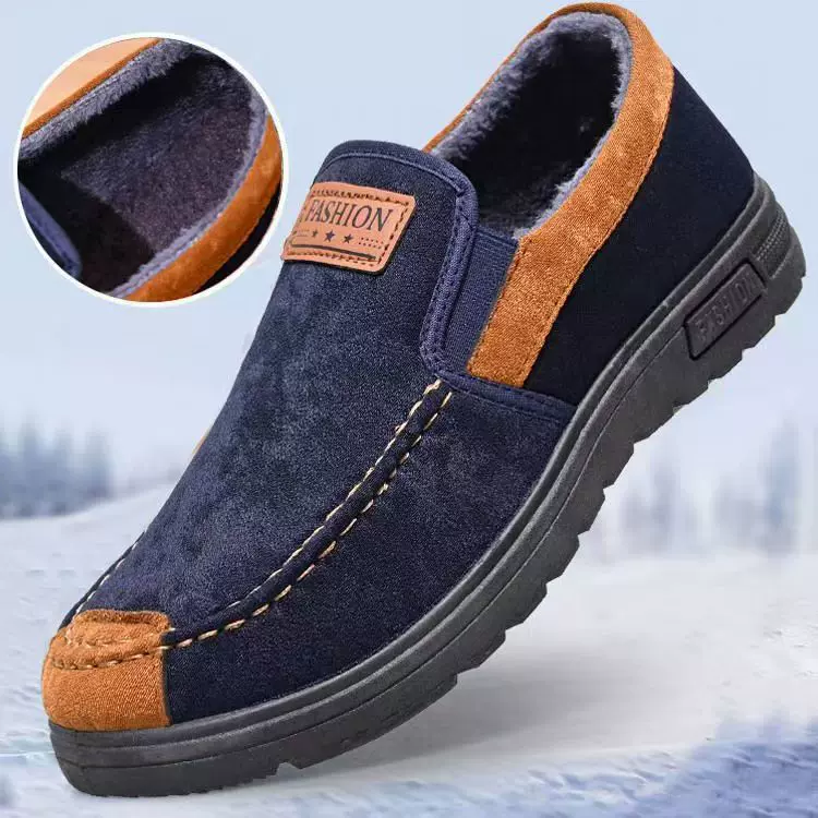新款男冬天保暖鞋加绒加厚懒人一脚蹬男士棉鞋休闲日常老北京布鞋