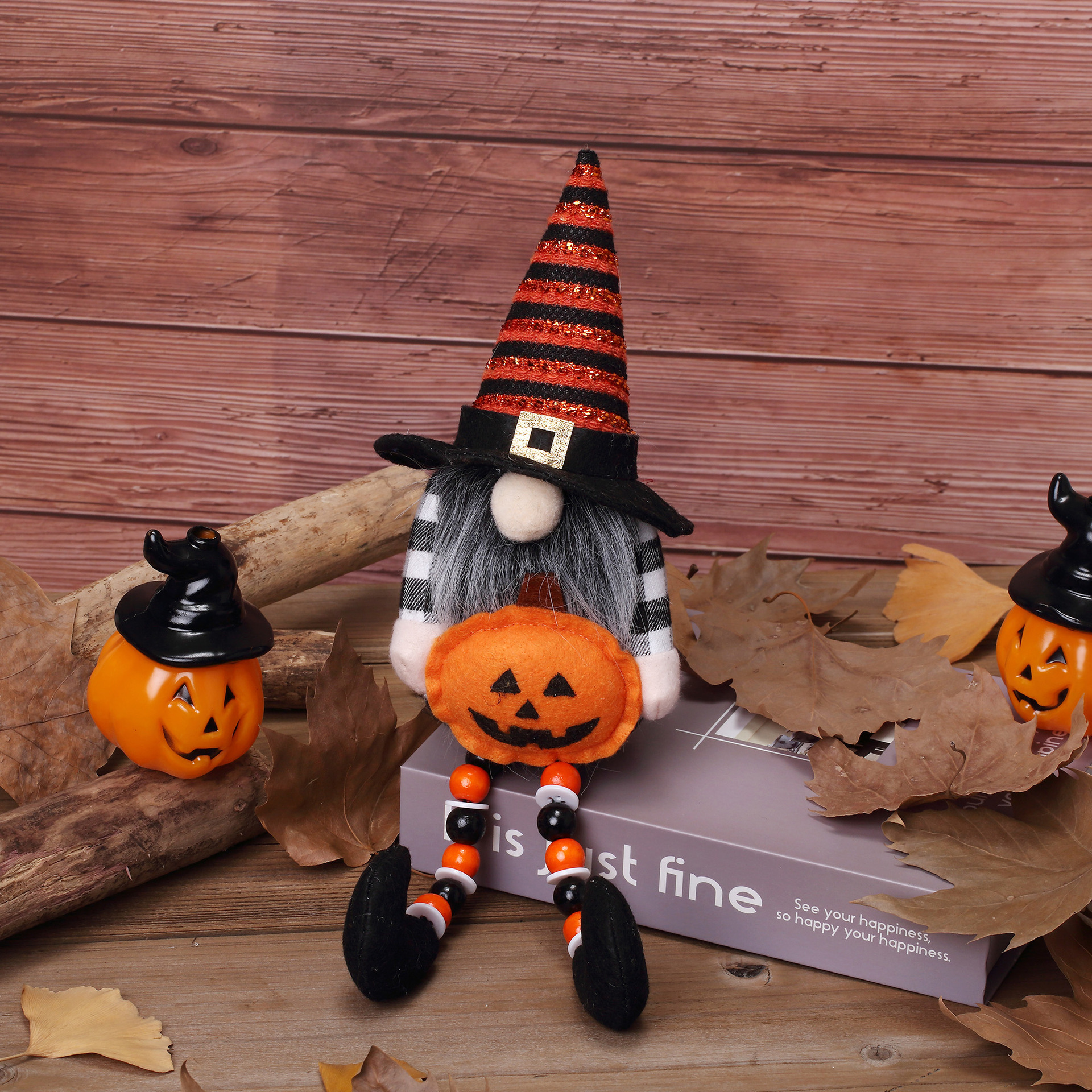 2023 transfronterizo nuevo Halloween pierna larga muñeca sin rostro enano de madera del grano pierna de calabaza escoba piso esencia muñeca Decoración