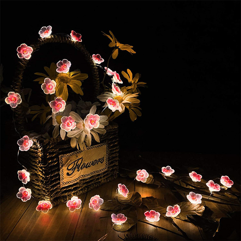 Nuevos productos de lámpara de alambre de cobre LED cadena de lámpara rosa de cereza lámpara de flores de melocotón lámpara de vacaciones lámpara de decoración fábrica directa