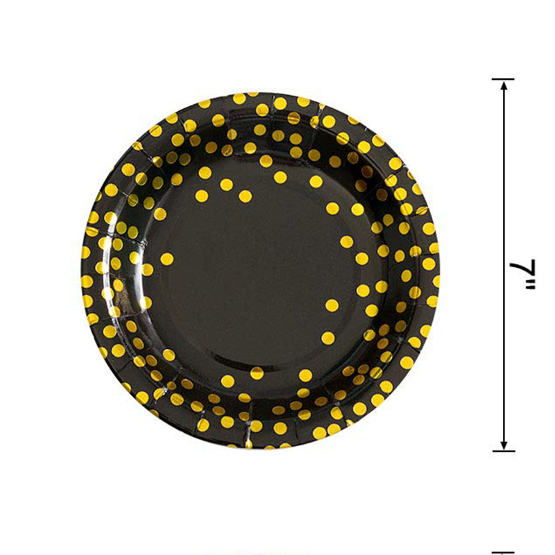 Transfronterizo de 7 pulgadas de 9 pulgadas Placa de papel dorado desechable traje vajilla dorado Placa de papel de lunares decoración del partido Placa de papel comercio exterior