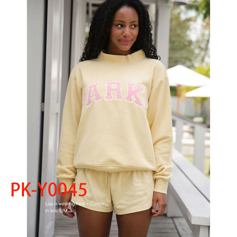 26 Spring New Model North American Niche Brand Parke Patch Embroidery Yellow Stand Collar Loose High Collar Women's Sweatshirt
