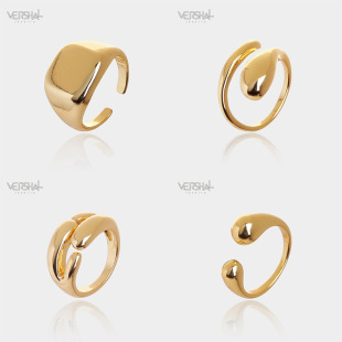 Amazon Hot Sale Water Drop Ring Premium Logo Ring Coarse Gold Plated Open Twist Cross Stacking Ring