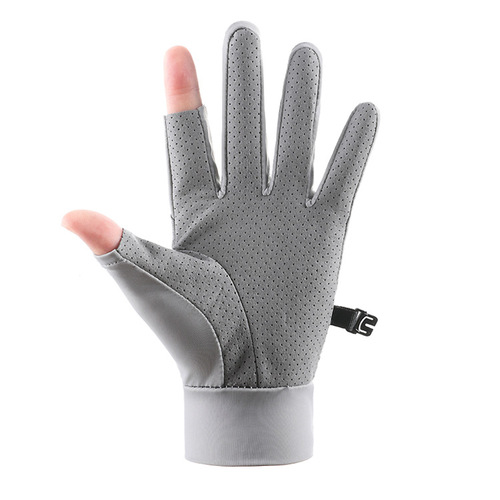 Foreign trade new ice silk gloves with two fingers exposed, breathable, sweat-absorbent, lightweight, driving, cycling, sports, sun protection, fishing gloves for men and women
