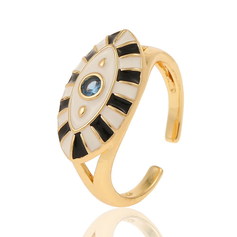Retro Devilu0027S Eye Copper Open Ring Enamel Zircon Copper Rings
