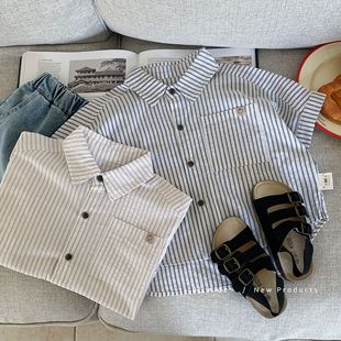 Children's Shirt Bang Cheng 2025 Summer New Boys and Girls Striped Retro Lapel Short Sleeve Summer Shirt H0259