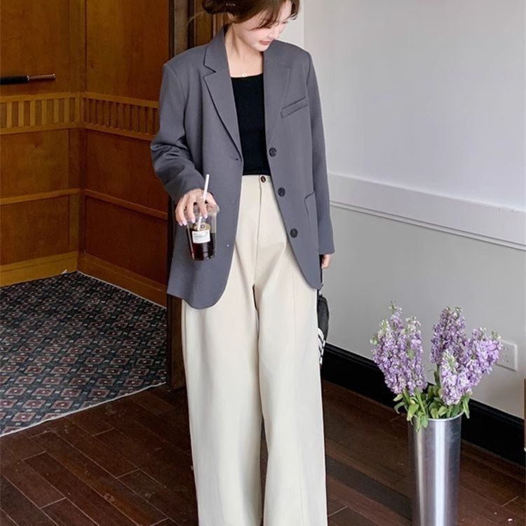 超火休闲灰色西装外套女春秋2025新款设计感小心机开叉蝴蝶结西服|undefined