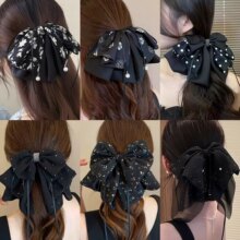 雪纺碎花气质百搭蝴蝶结马尾夹甜美公主头抓夹半扎发夹显发量发卡